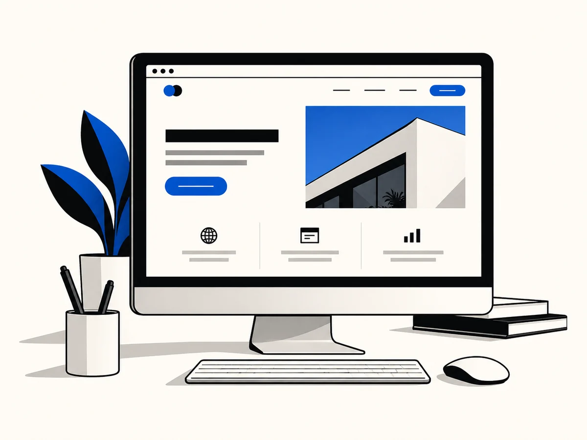 Ilustración de un sitio web en una computadora de escritorio