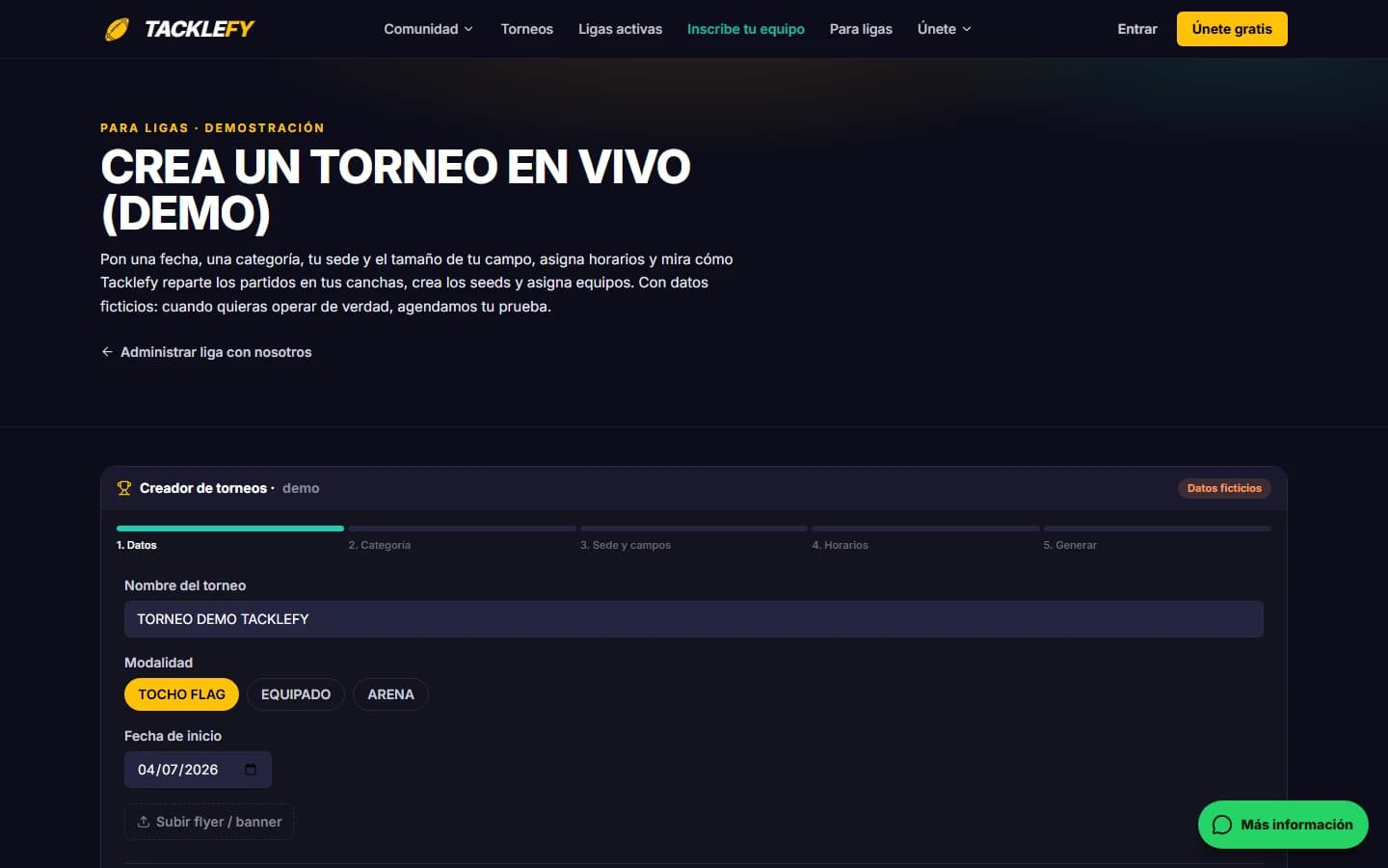 Sitio web, sistema y app · Tacklefy